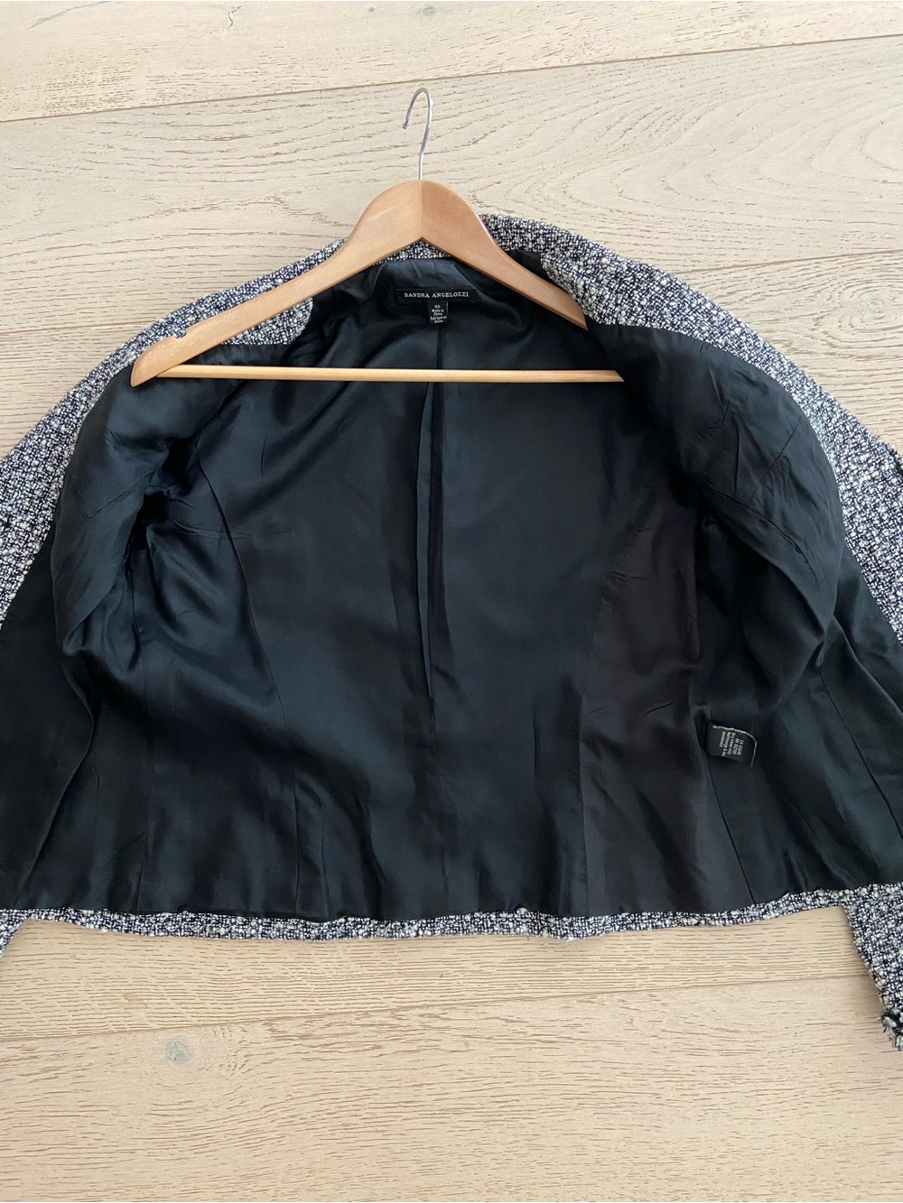 SANDRA ANGELOZZI Wool Blend Tweed Blazer Black White Tailored Jacket US 8 EUC - Picture 7 of 9